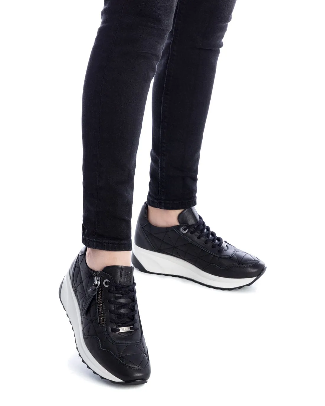 160209 Spanish Leather sneakers with quilted detail & cushion sole in Black