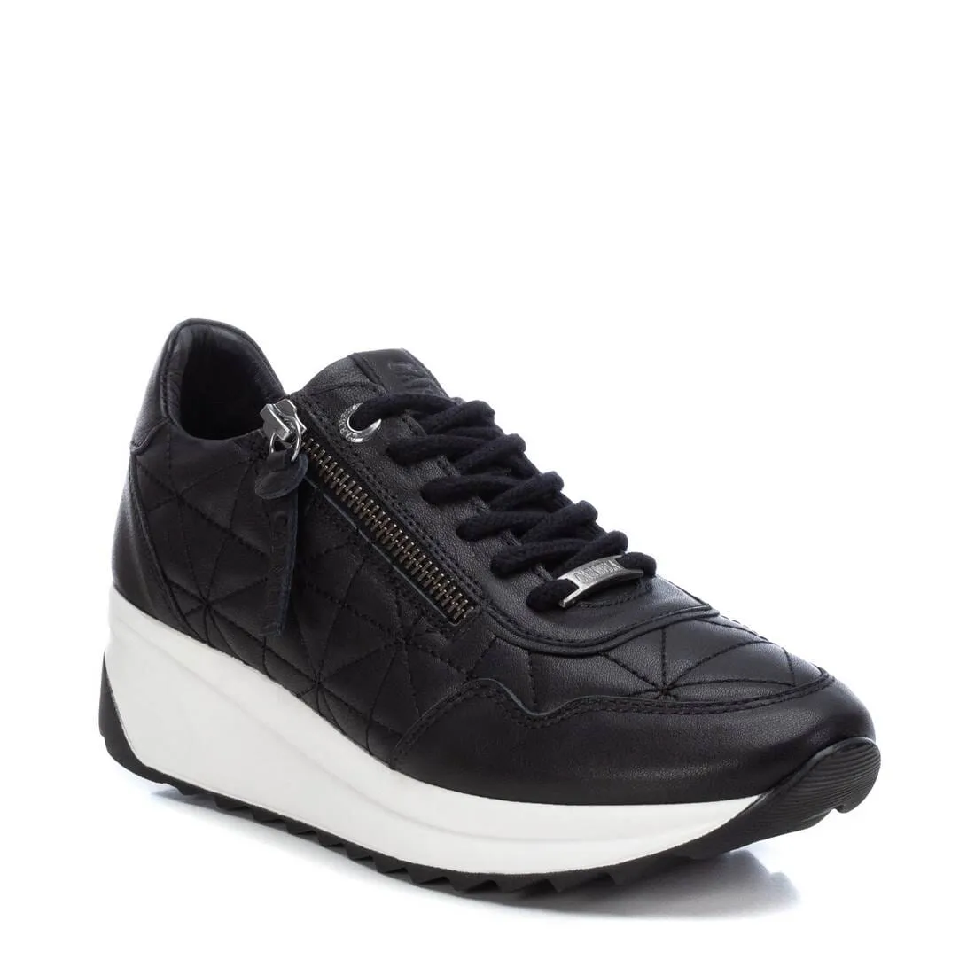 160209 Spanish Leather sneakers with quilted detail & cushion sole in Black