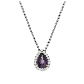 18ct White & Rose Gold Pear Cut Purple Spinel & Diamond Halo Cluster Pendant & Chain