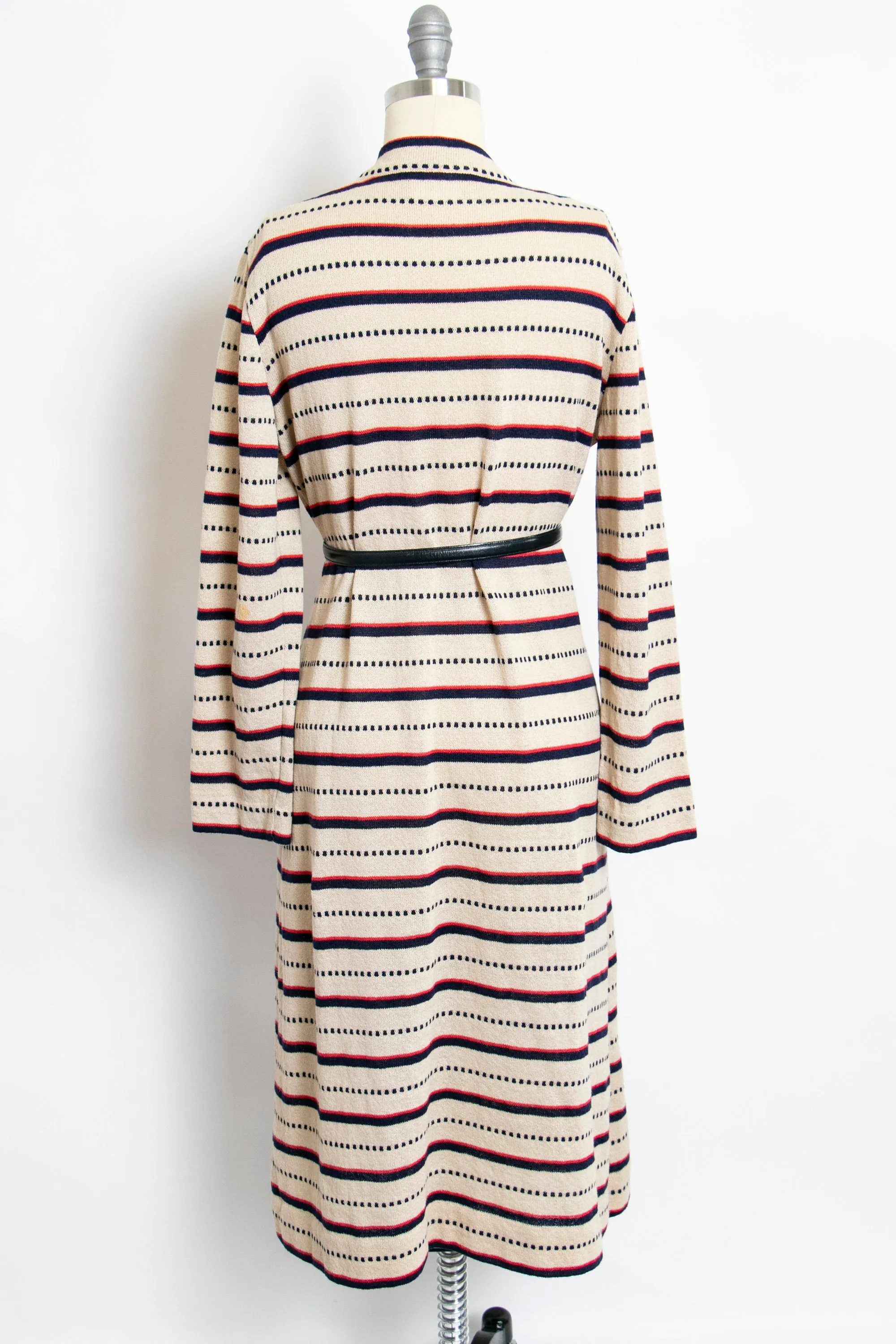 1970s Dress Knit Striped Long Sleeved Designer Belted 70s Large