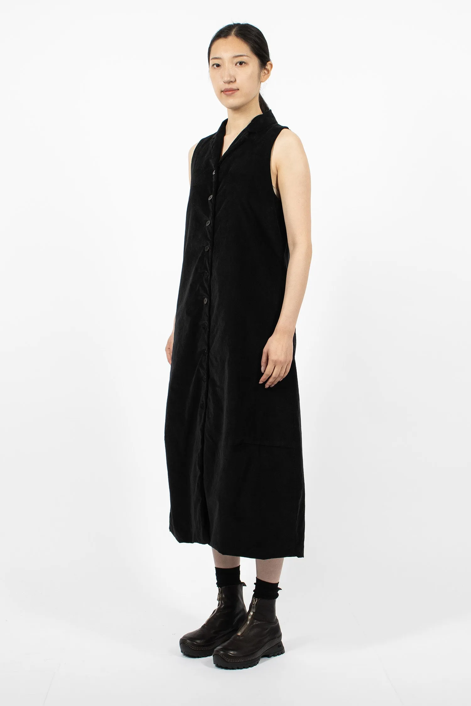 31_211 Velvet Long Sleeveless Dress Black