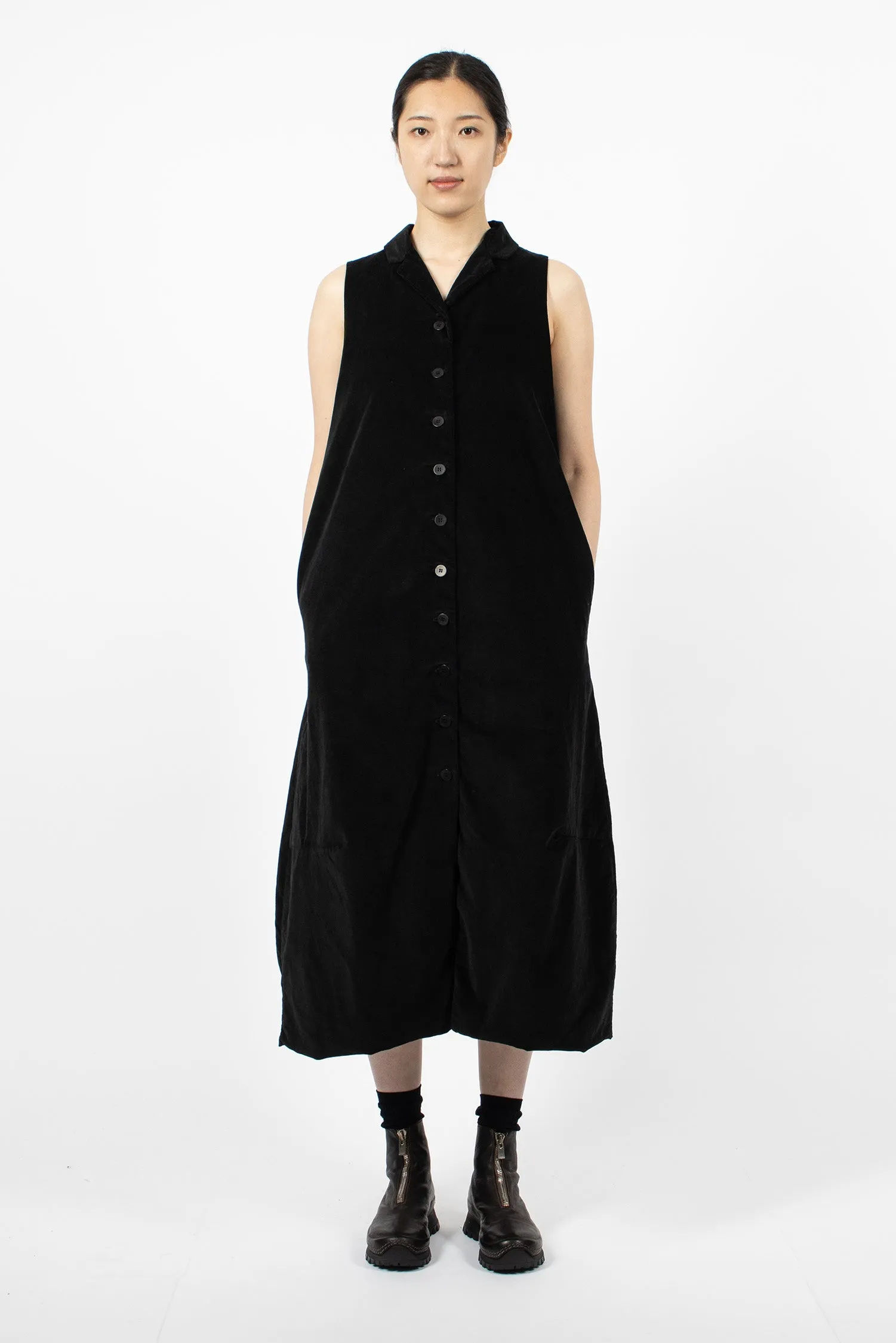 31_211 Velvet Long Sleeveless Dress Black