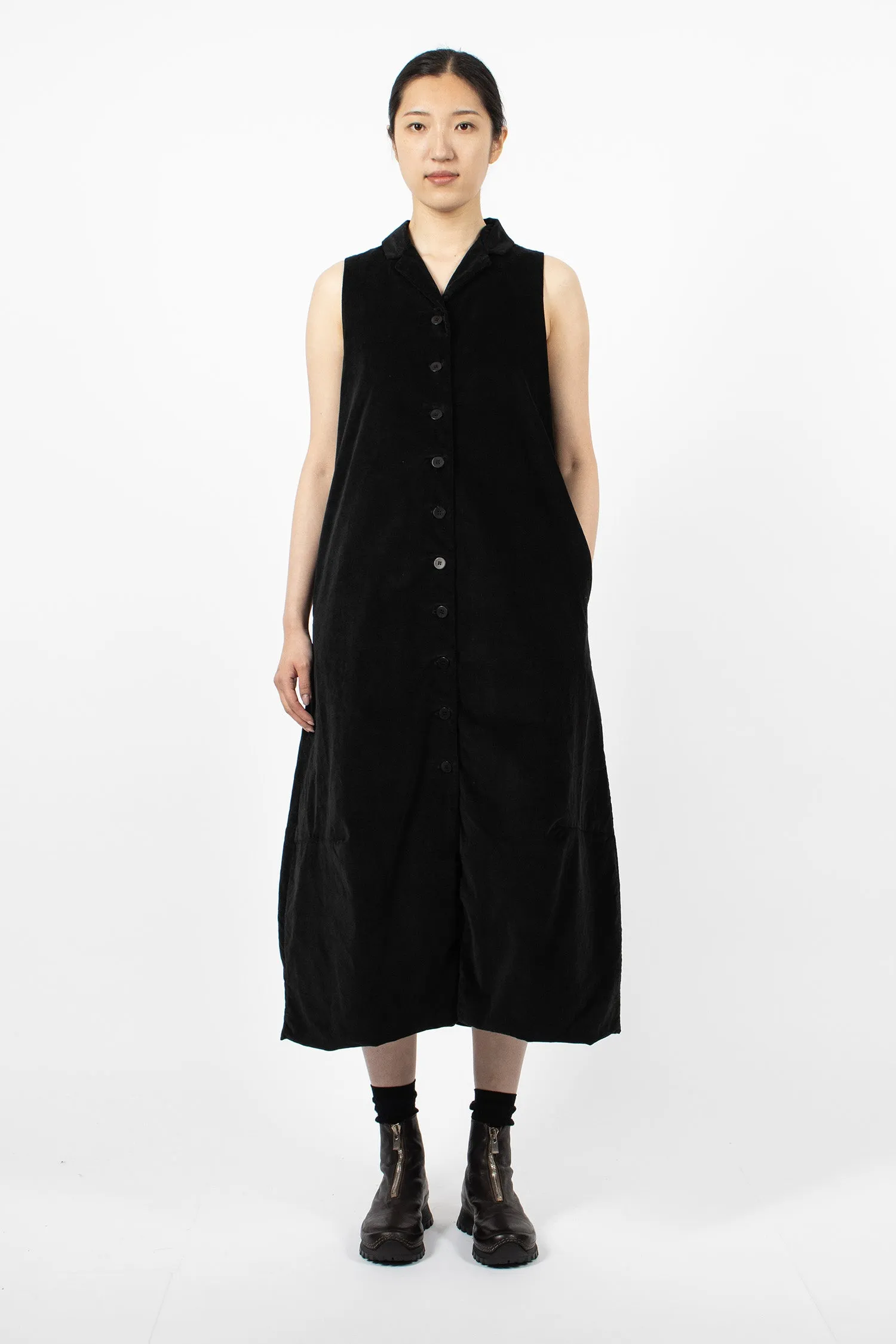 31_211 Velvet Long Sleeveless Dress Black