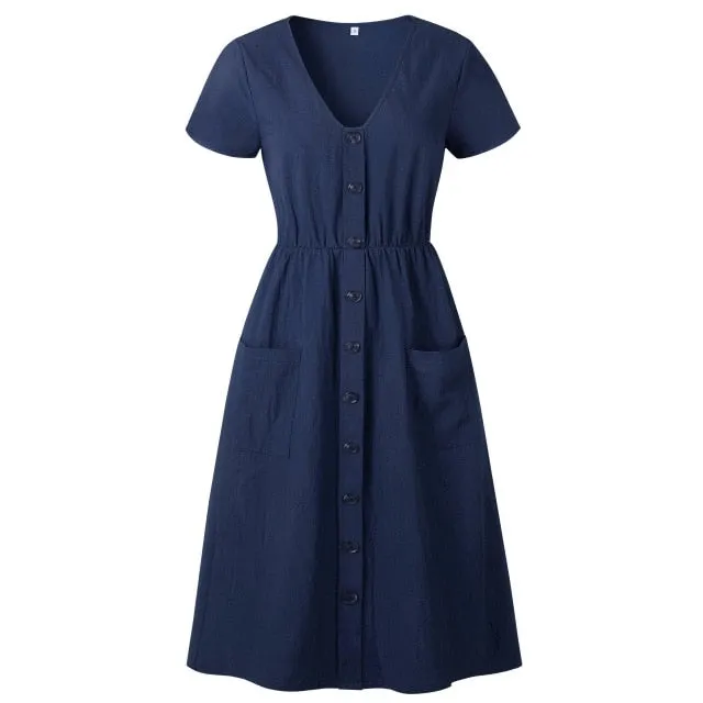 Amy Fashion - Casual V-neck Sleeve A-line Midi Dresses