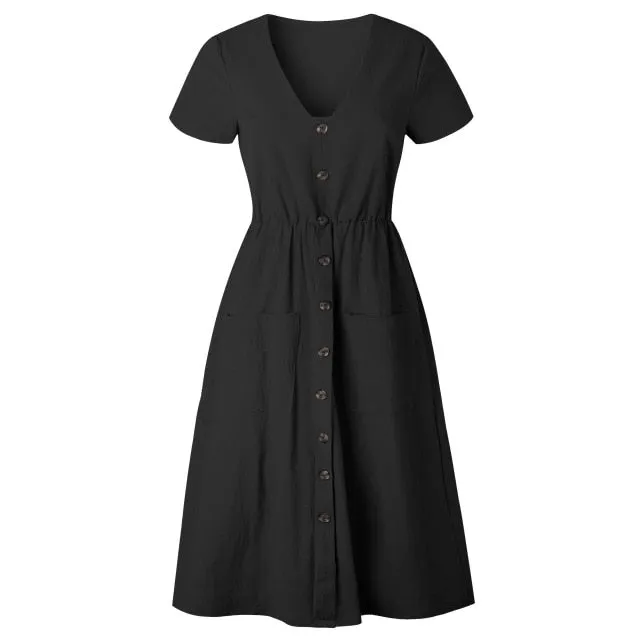 Amy Fashion - Casual V-neck Sleeve A-line Midi Dresses