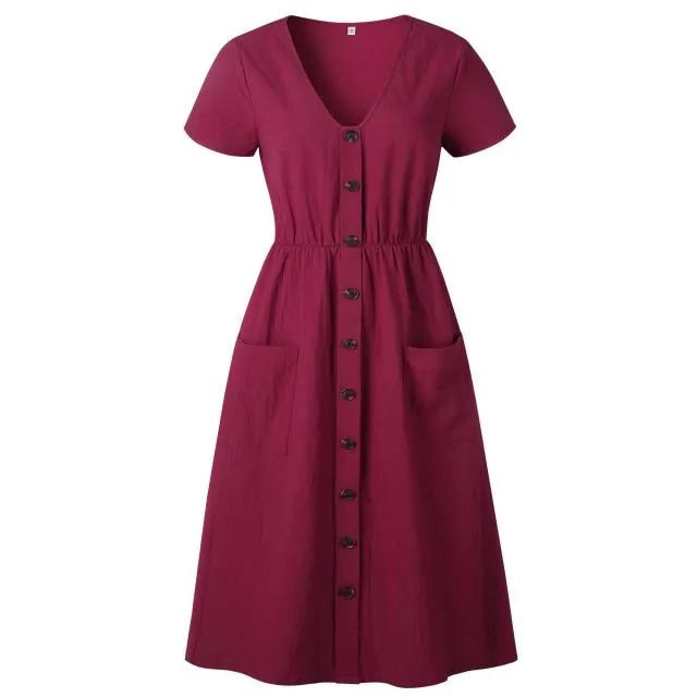 Amy Fashion - Casual V-neck Sleeve A-line Midi Dresses