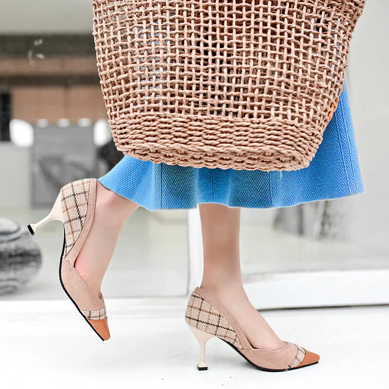 Bigsizeheels Stylish Pointed Toe Slip-On Thread Casual Thin Shoes - Apricot