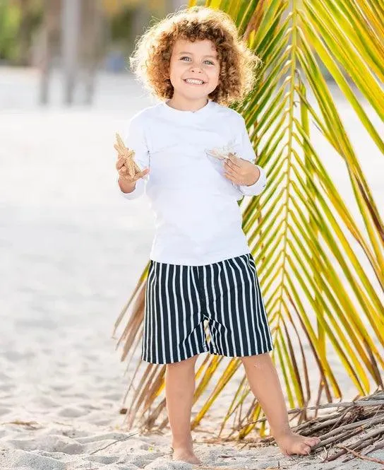 Black and White Stripe Boys Swim Trunks