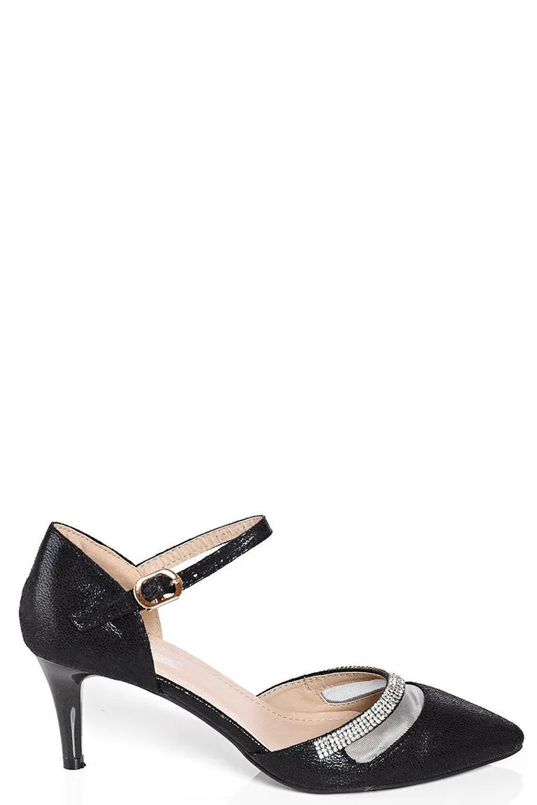 Black Pointed Heels with Embellishment