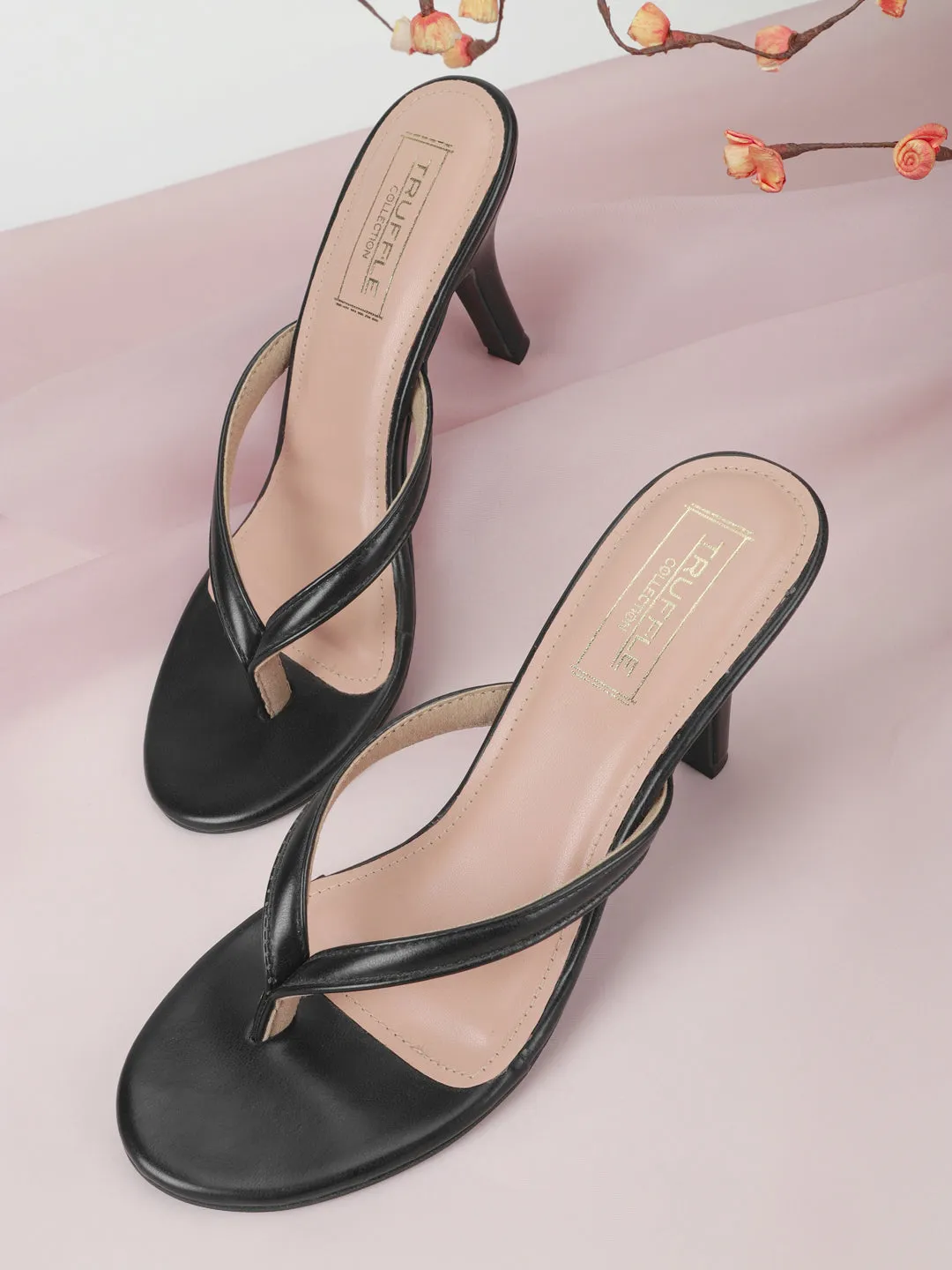 Black PU Flip Flop Stiletto Mules (TP10161-BLK)