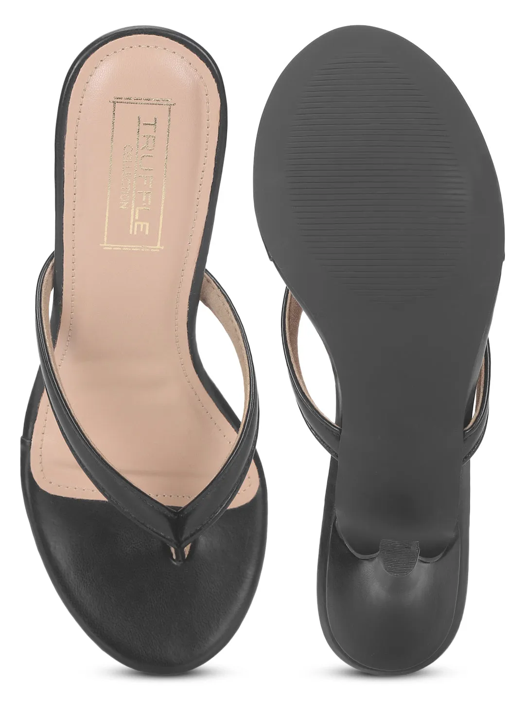 Black PU Flip Flop Stiletto Mules (TP10161-BLK)