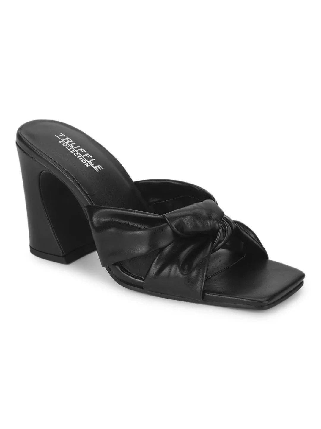 Black PU Knotted Strap Block Heel Mules (TC-ST-1236-BLKPU)