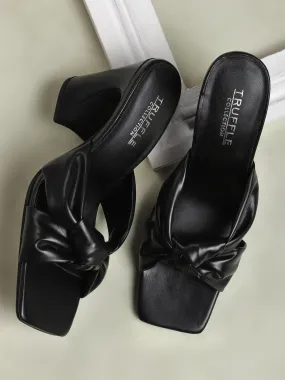 Black PU Knotted Strap Block Heel Mules (TC-ST-1236-BLKPU)