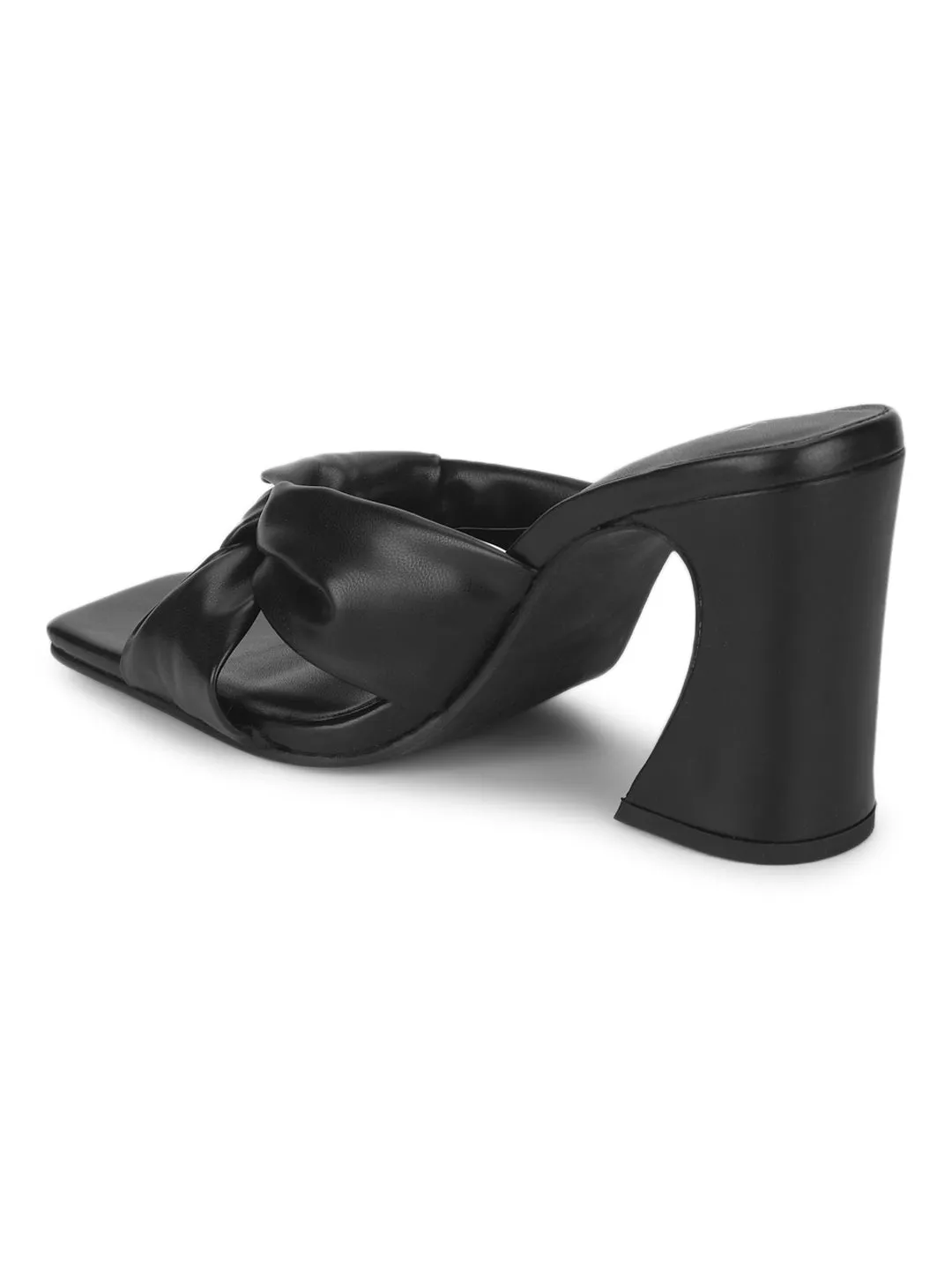 Black PU Knotted Strap Block Heel Mules (TC-ST-1236-BLKPU)