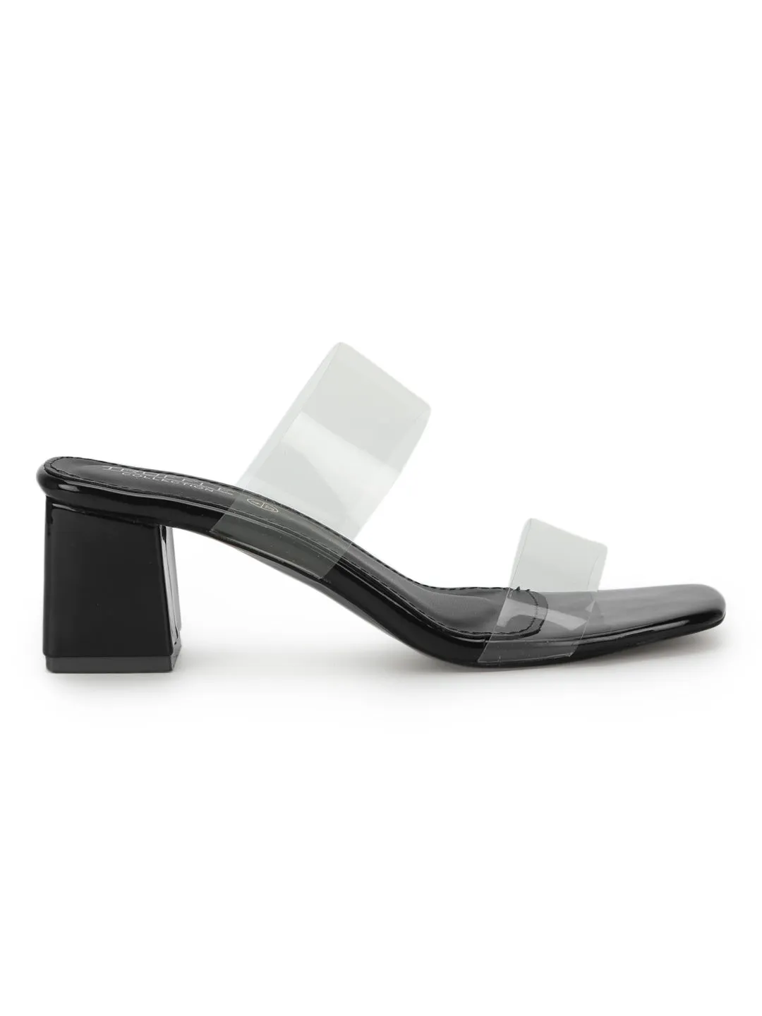 Black PU Slip On Mules With Clear Straps