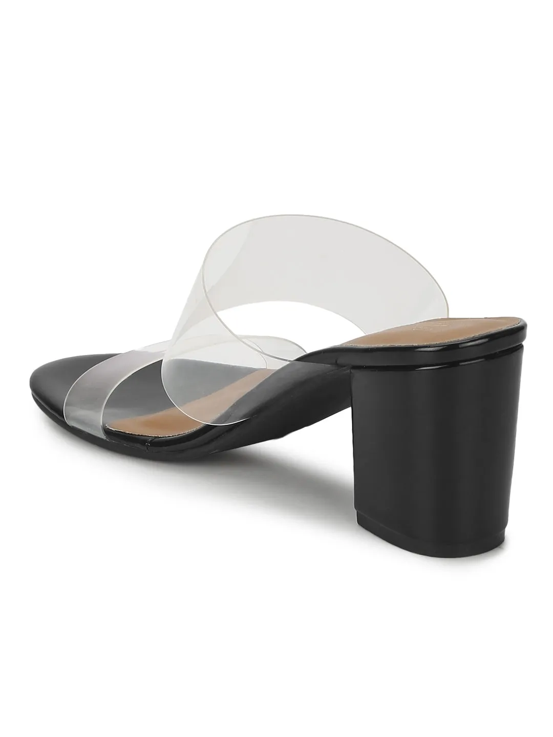 Black PU Slip Ons With Clear Straps