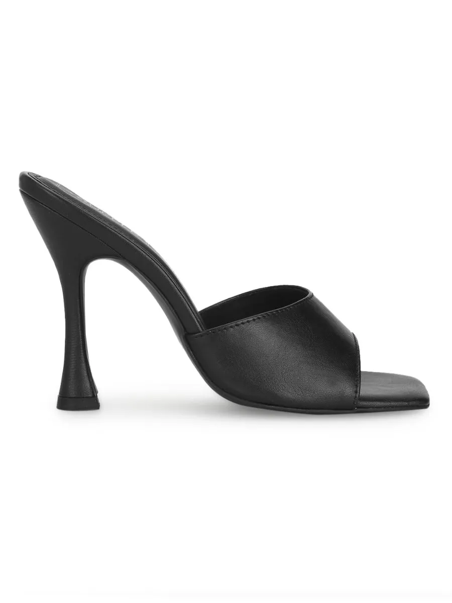 Black PU Stiletto Mules