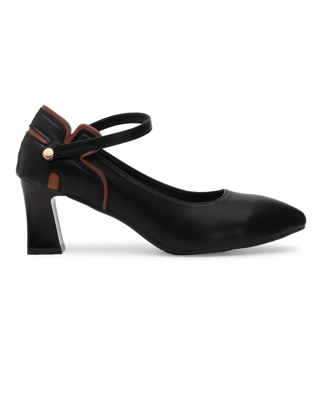 Black PU Stylish Block Heel Pumps (TC-RS3703-BLK)