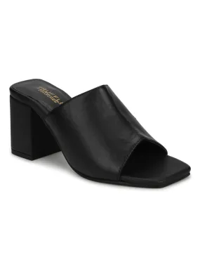 Black PU Wide Strap Mules