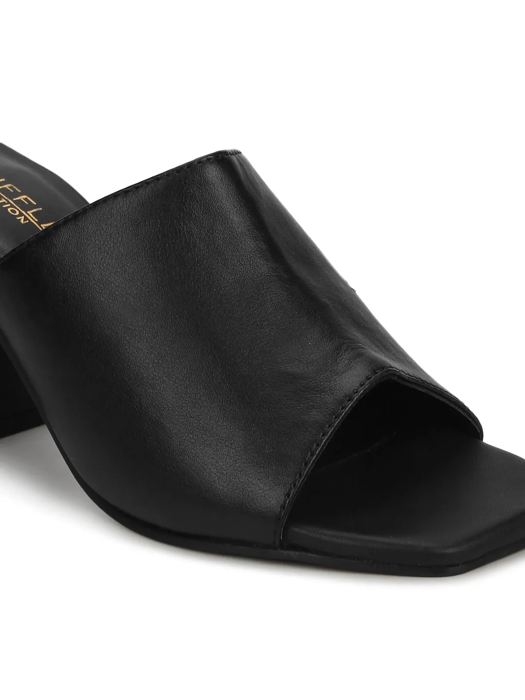 Black PU Wide Strap Mules