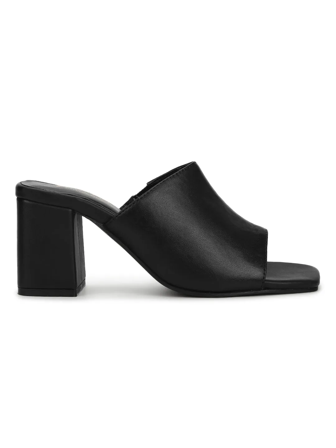 Black PU Wide Strap Mules