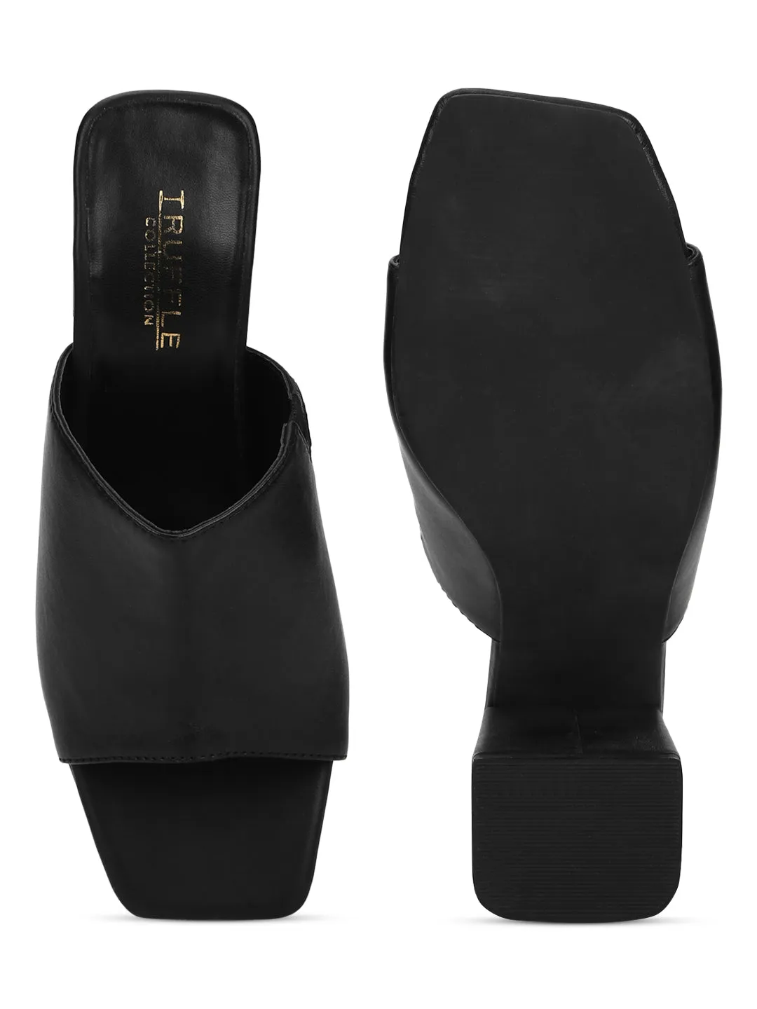 Black PU Wide Strap Mules