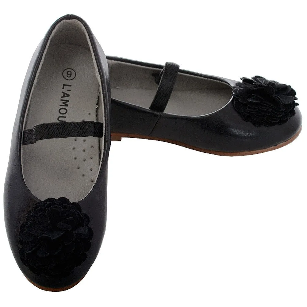 Black Rosette Ballet Flat Style Shoe Toddler Girl 7-10