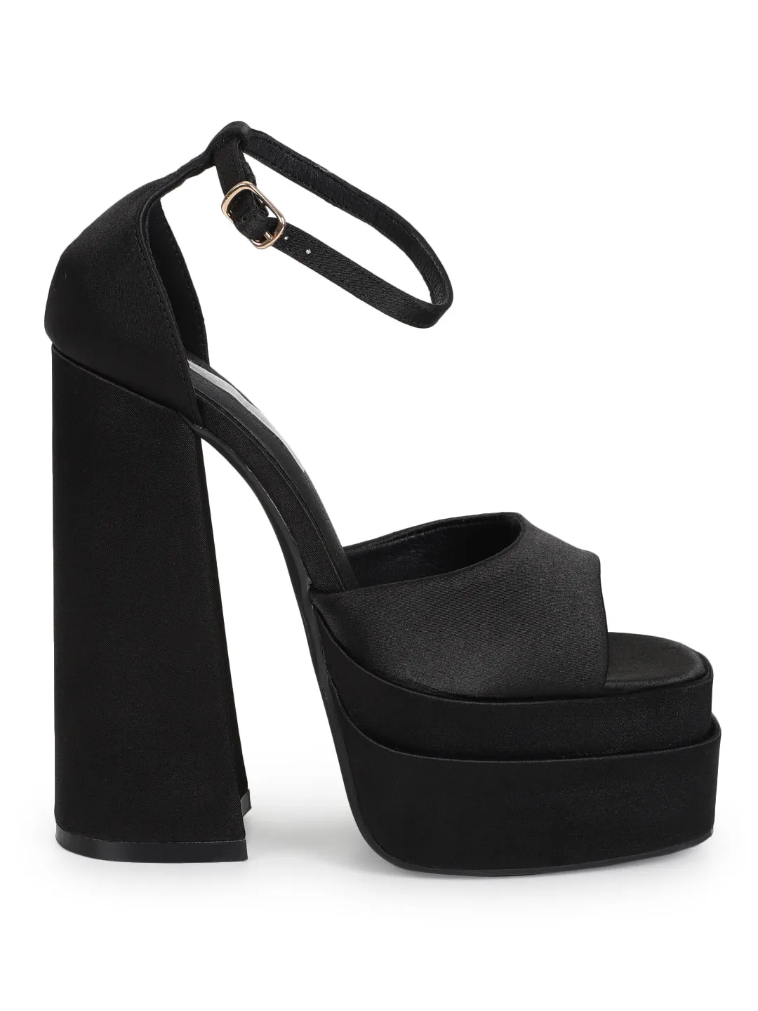 Black Satin Strappy Block Sandals (TC-GOWN2-BLKSAT)