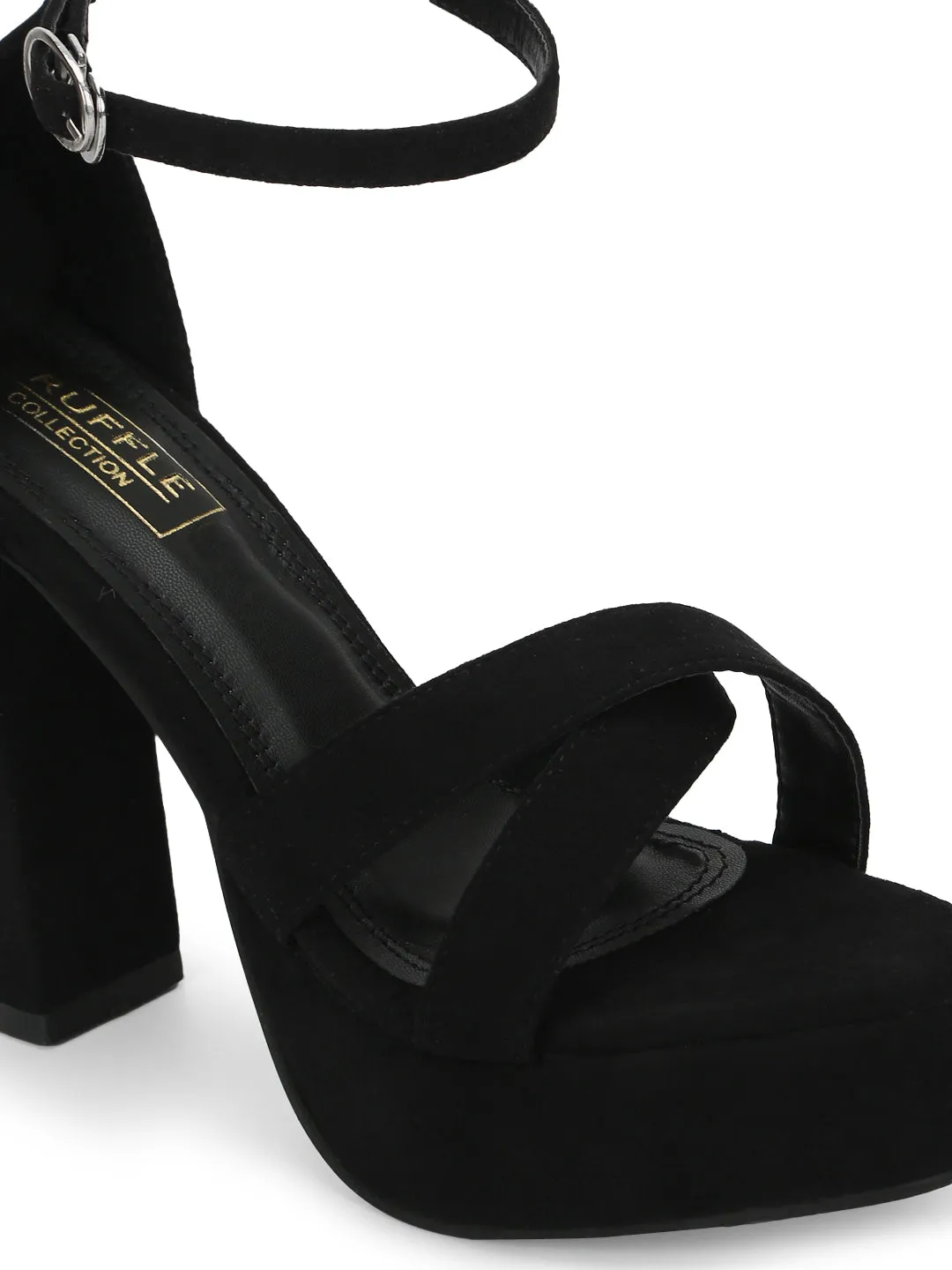 Black Suede Crossover High Block Heels (TC-SLC-B50-BLK)