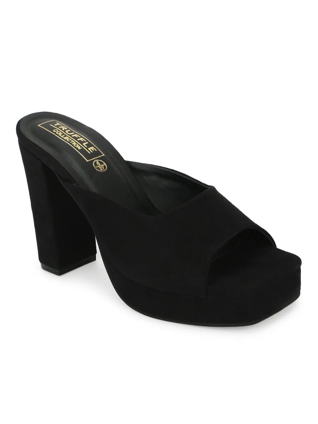 Black Suede High Block Heel Mules (TC-SLC-N1101-BLK)