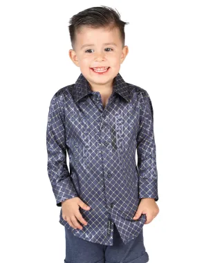 Camisa Casual Manga Larga Estampada Azul Marino para Niños 'El Señor de los Cielos' - ID: 44569