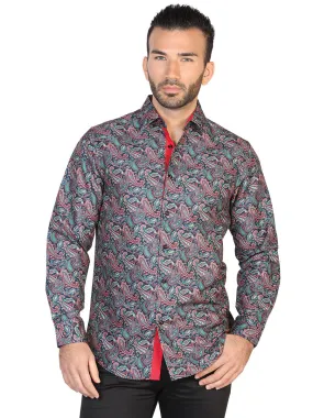 Camisa Casual Manga Larga Estampada Cachemir Verde para Hombre 'El Señor de los Cielos' - ID: 43058