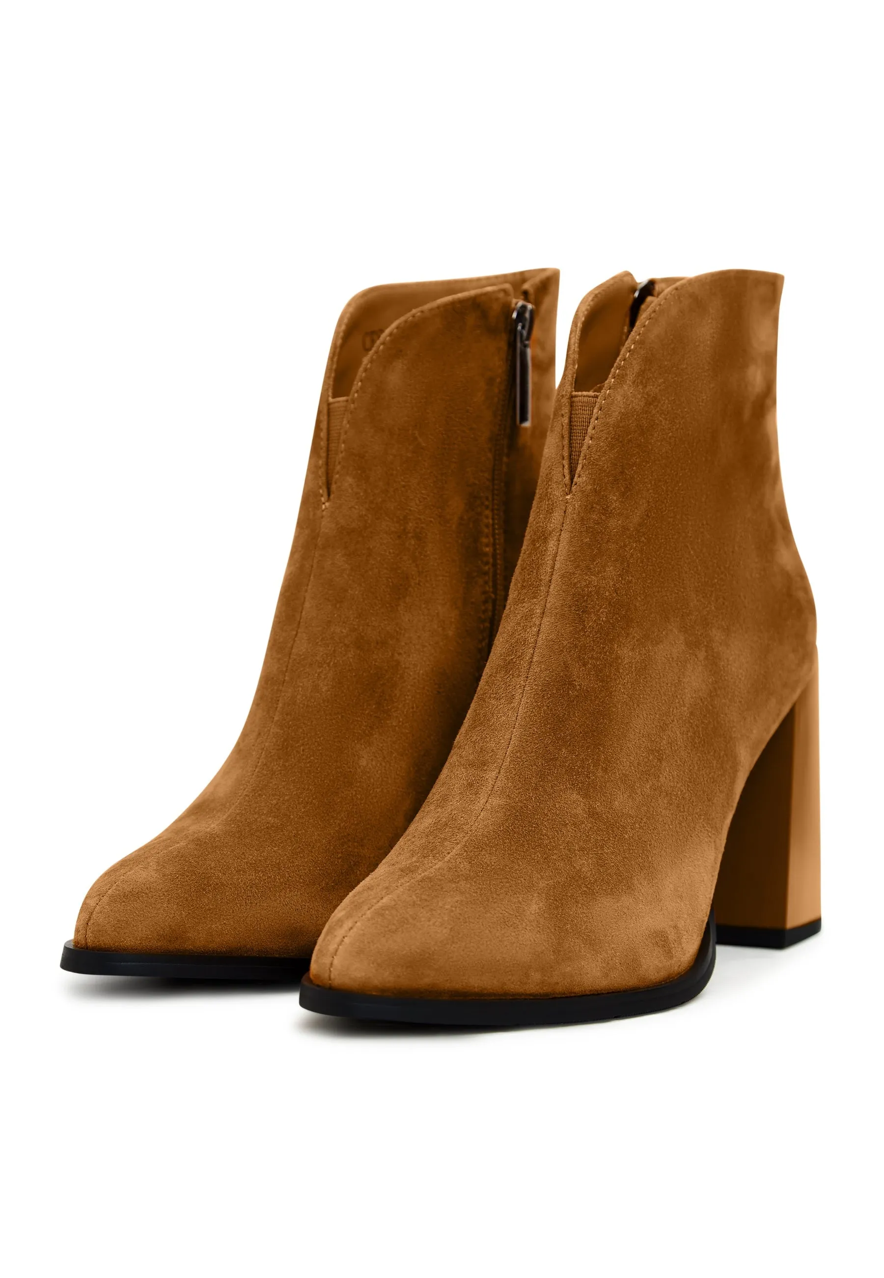 Classic Leather Block Heel Ankle Boots - Brown