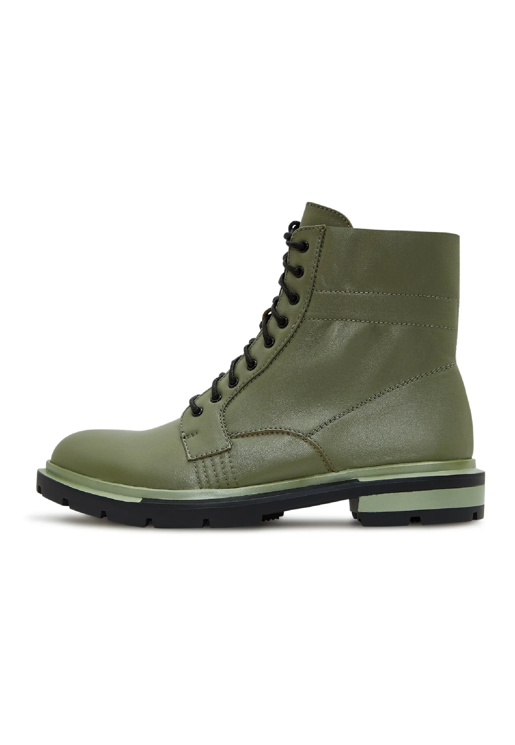 Classic Leather Combat Boots - Dark Green