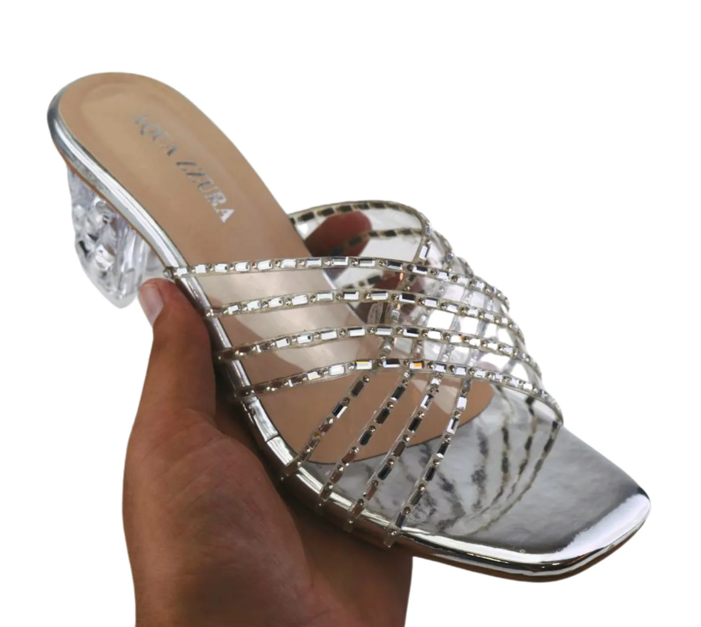 Clear Transparent Sandals with Rhinestones