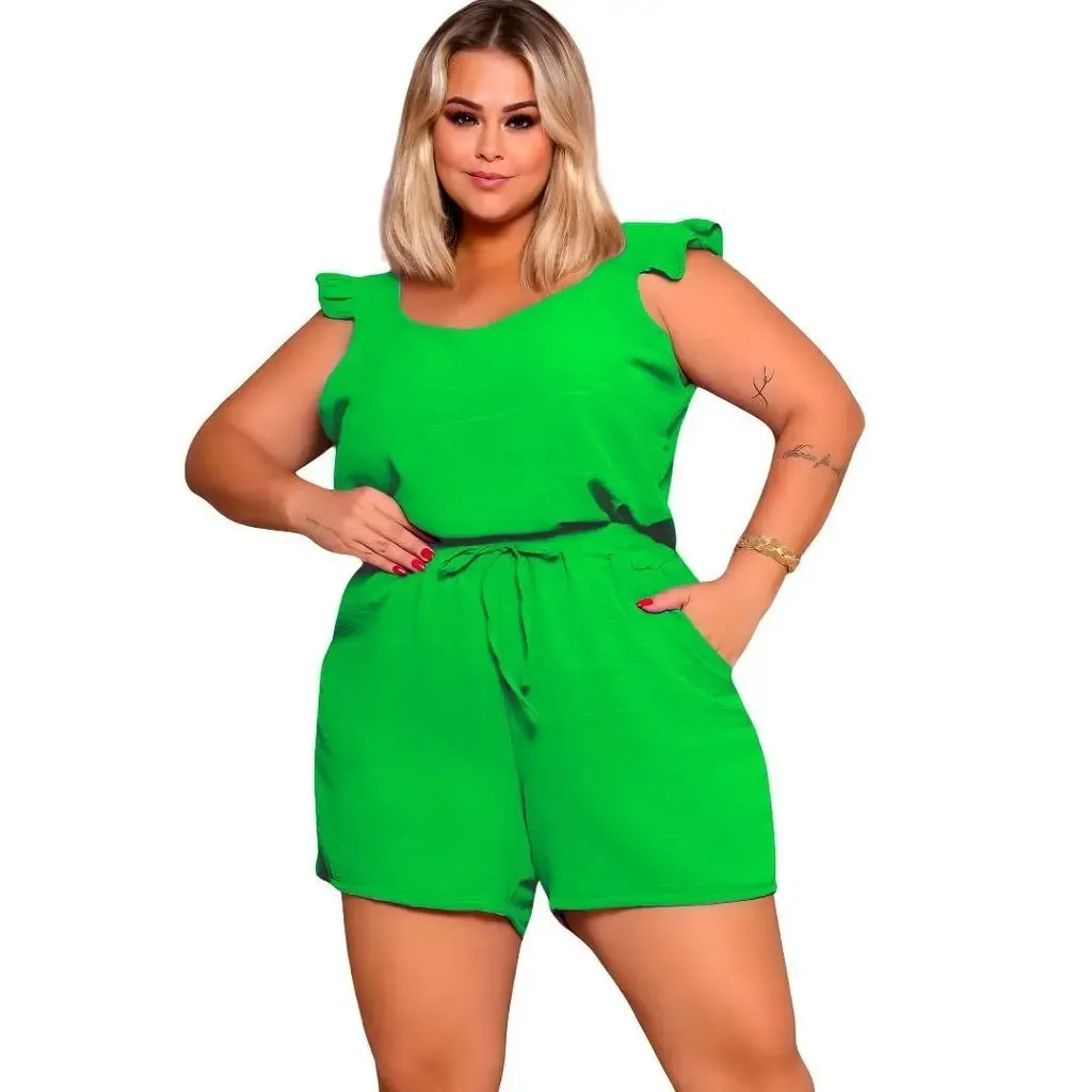 Conjunto Plus Size de Short Com Blusa de Alça Drapeada