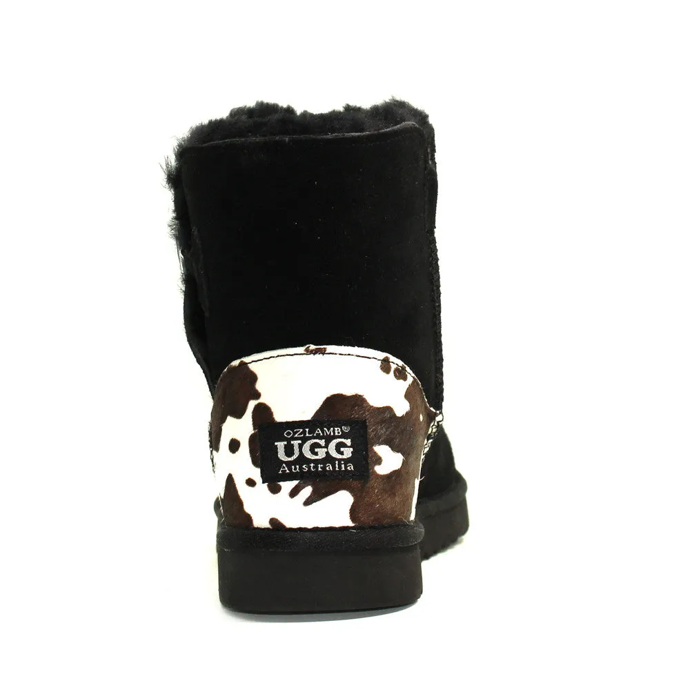 Cow Print Short Ugg Boot - Black