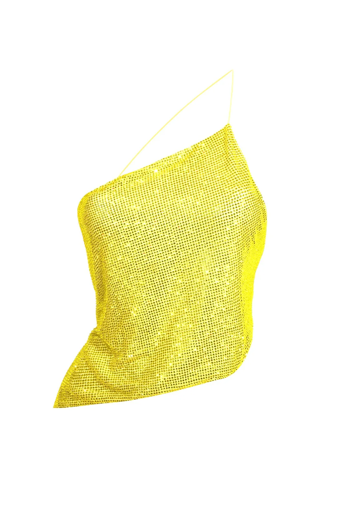 Cropped Crystal Mesh Top- Yellow