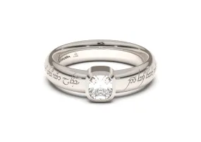 Cushion Modern Elvish Engagement Ring, White Gold & Platinum