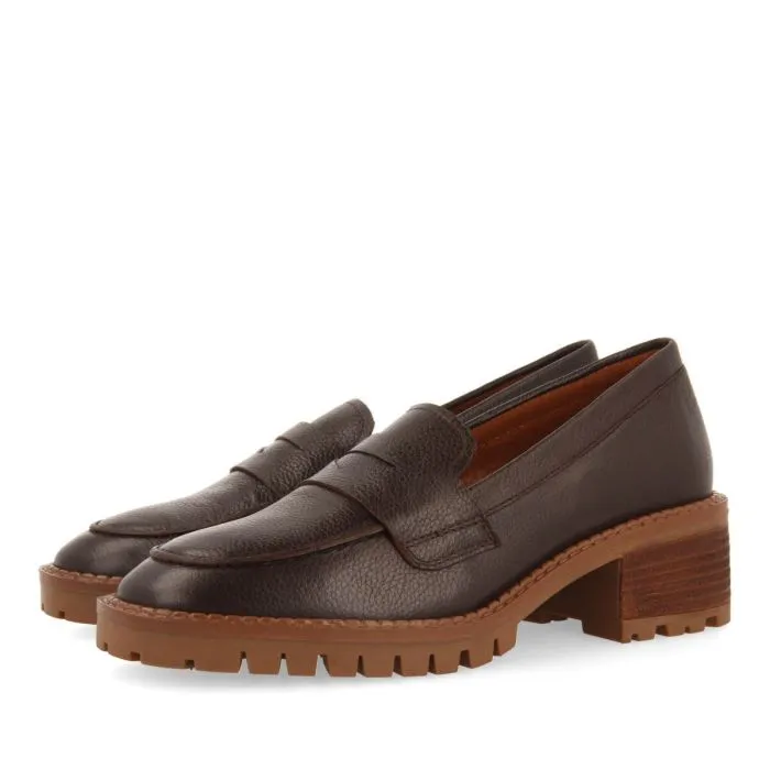 DARK BROWN LEATHER MOCCASINS WITH TRACK SOLES