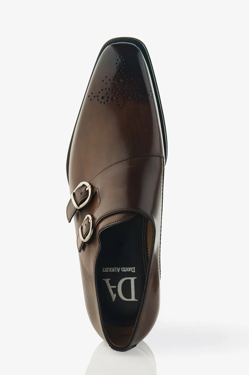 David August Leather Cap Toe Double Monk-strap Shoes in Reverse Sombrero