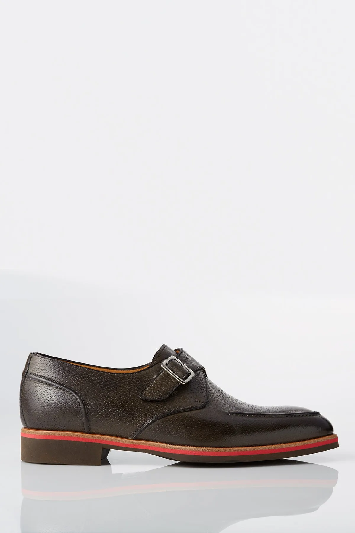 David August Leather Single Buckle Monk-strap Shoes in Graphite Grey