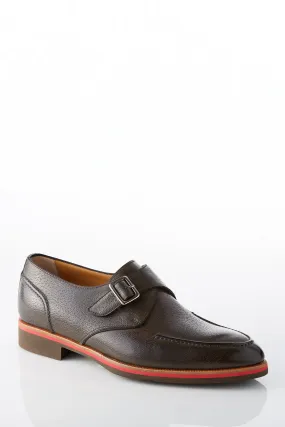 David August Leather Single Buckle Monk-strap Shoes in Graphite Grey