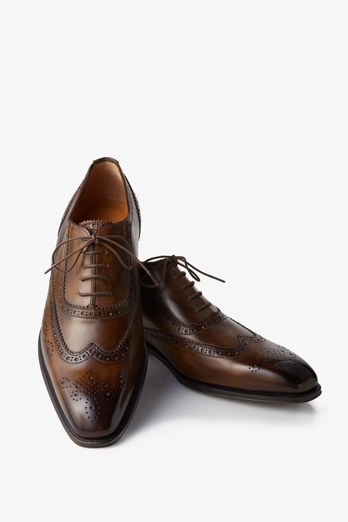 David August Leather Wingtip Brogue Shoes in Light Brown