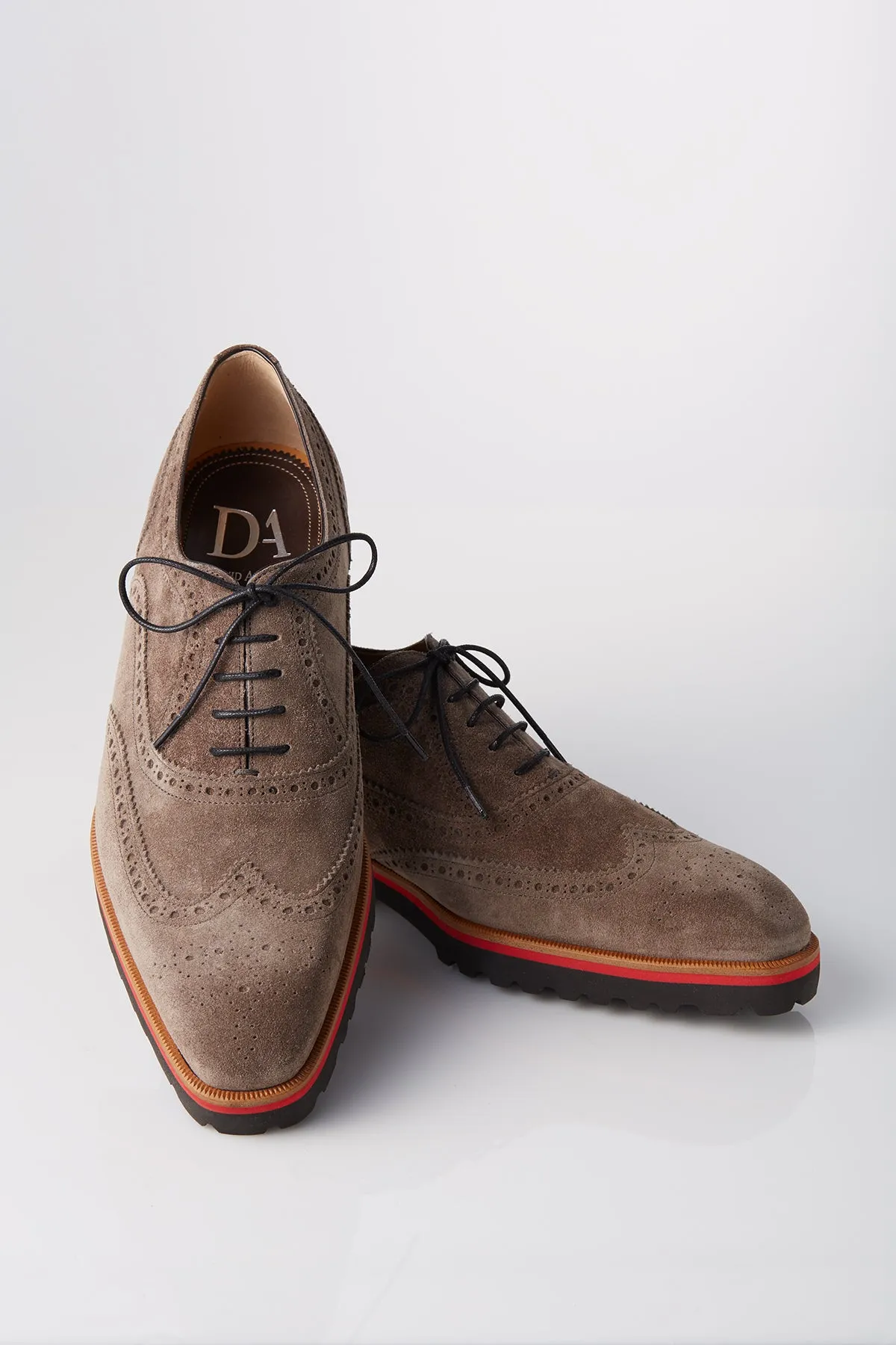 David August Suede Wingtip Brogues in Peltro