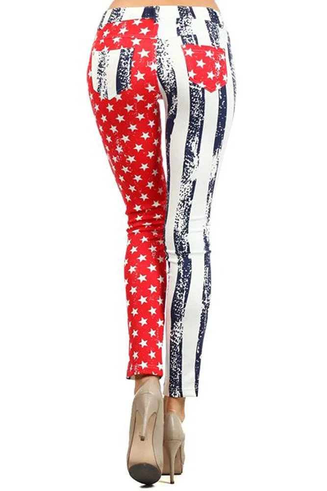 Distressed American Flag Rockstar Design Leggings Pants