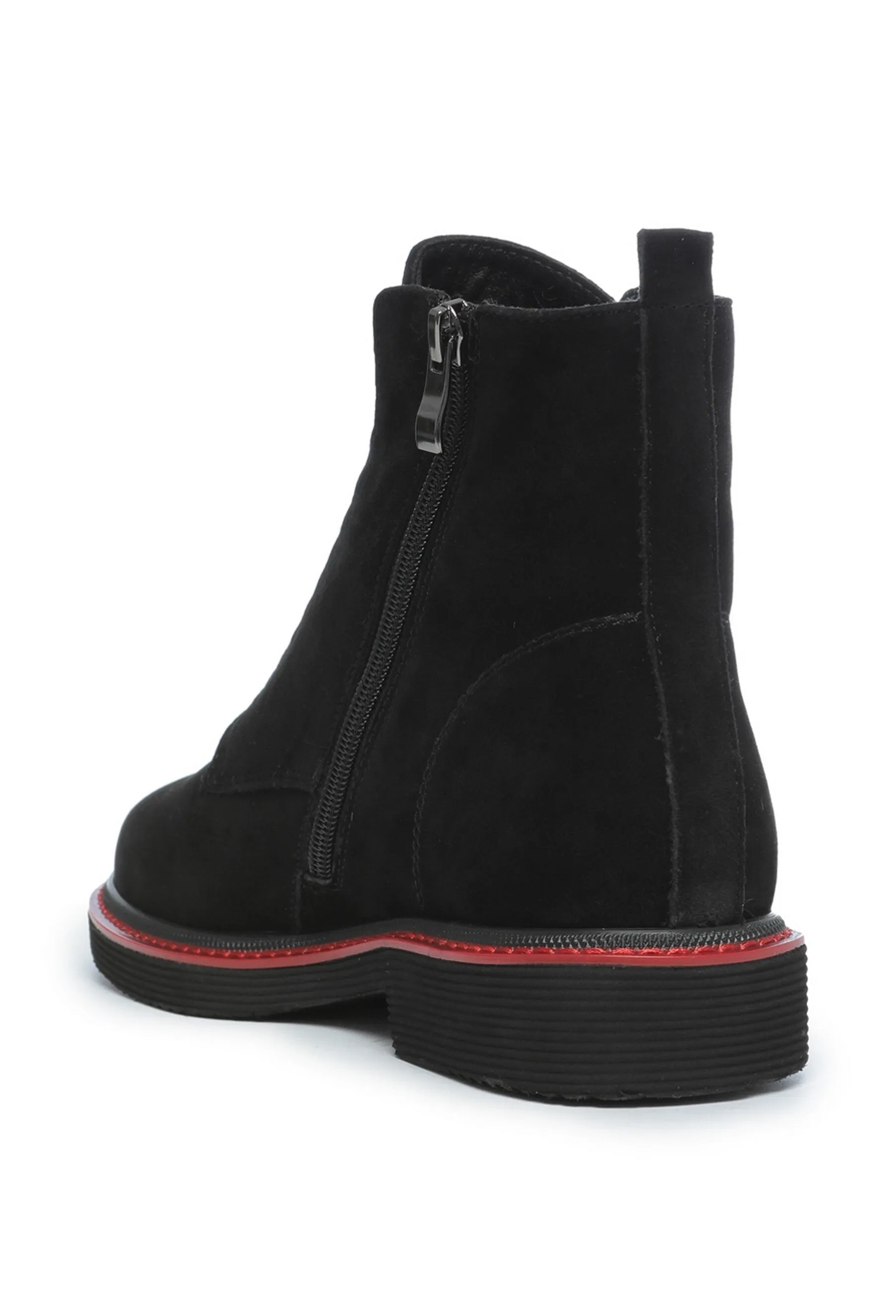 Elastic Zip-Up Ankle Boots - Black Suede