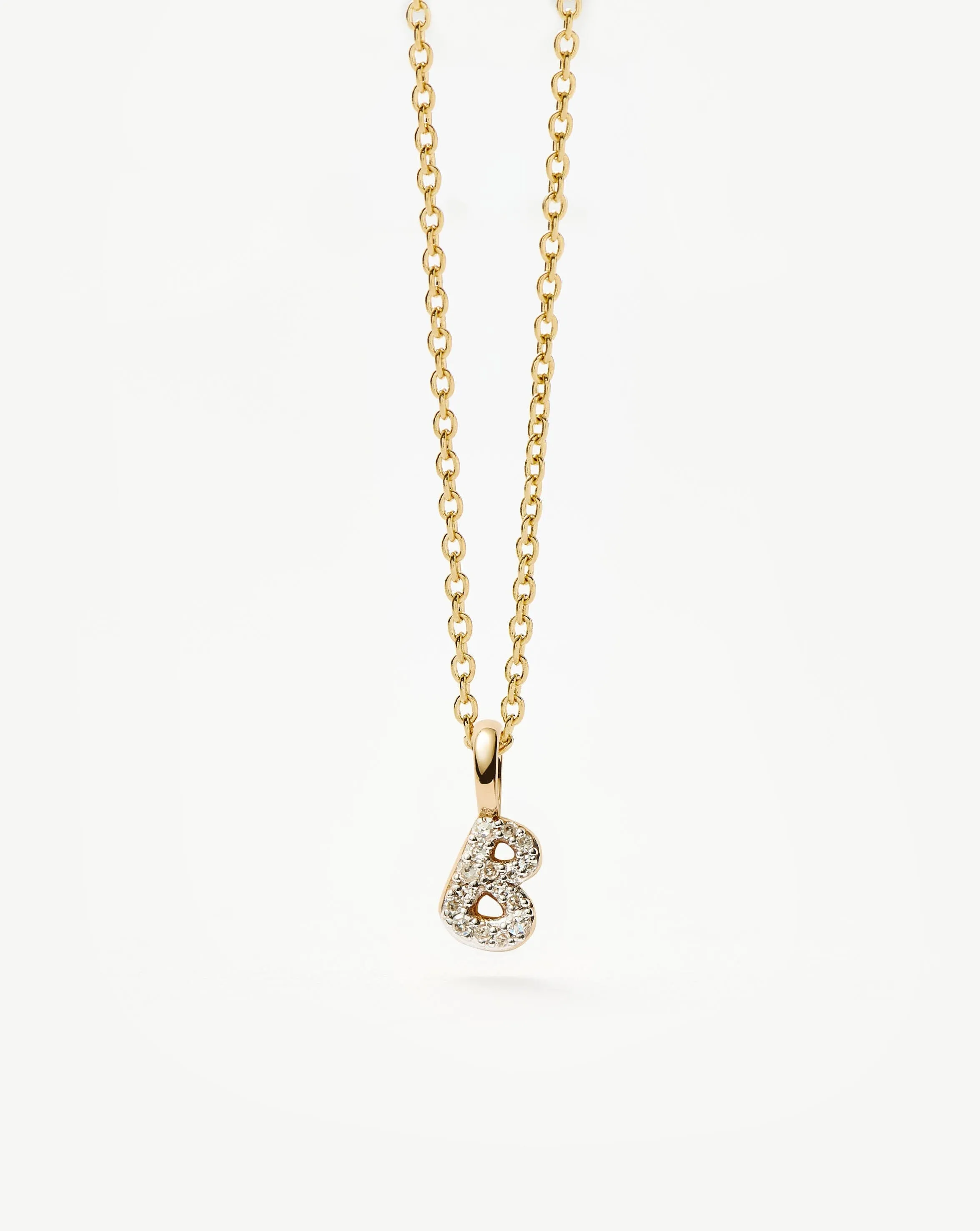 Fine Diamond Initial Mini Pendant Necklace - B | 14k Solid Yellow Gold Plated/Diamond