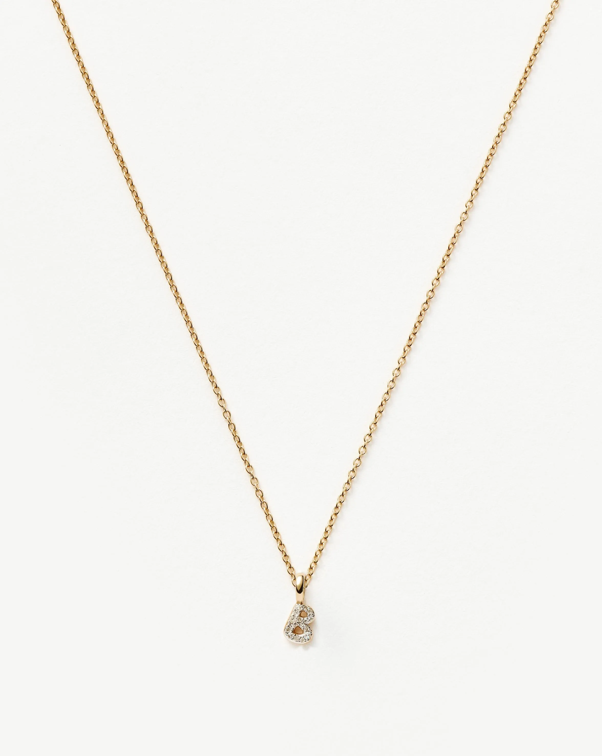 Fine Diamond Initial Mini Pendant Necklace - B | 14k Solid Yellow Gold Plated/Diamond