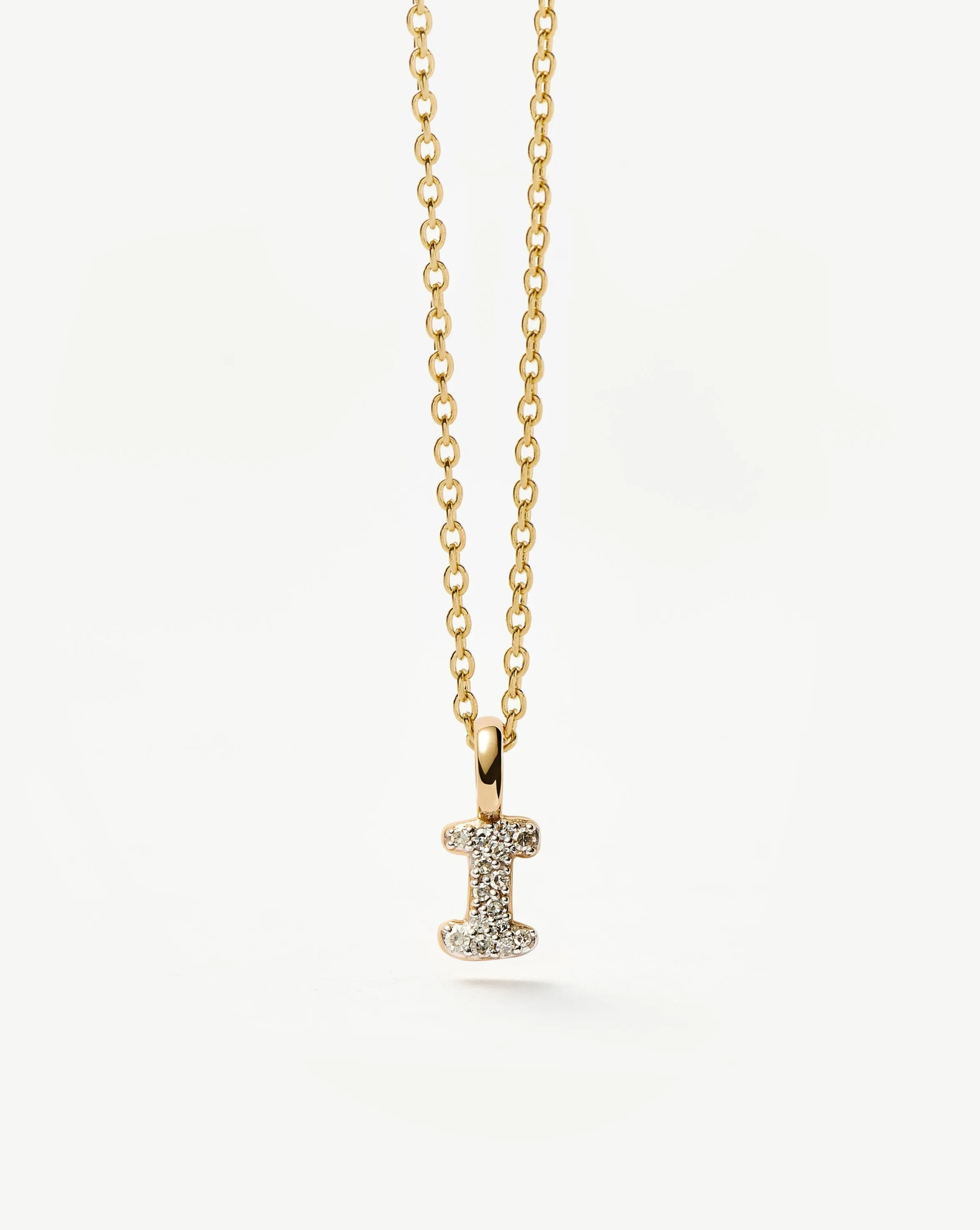 Fine Diamond Initial Mini Pendant Necklace - I | 14ct Solid Yellow Gold Plated/Diamond